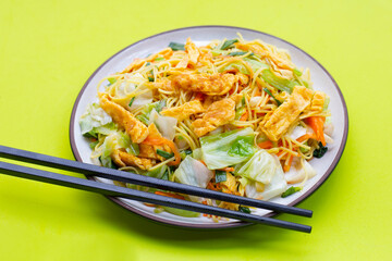Chinese-styled fried noodle. Asian cuisine