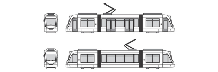 subway outline, year 2000, metro transportation, isolated white background, top, front, back and side view, part 2