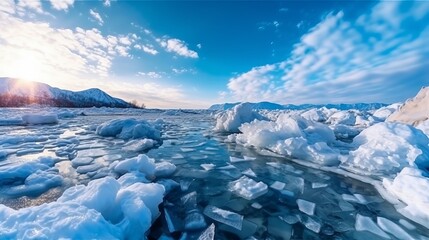 Fototapeta na wymiar Abstract background of under ice frozen air flows in lake of baikal in winter russia generative ai