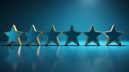 Five stars on a blue background. Rating evaluation concept. High satisfaction. Good reputation. Popularity rating of restaurants, hotels or mobile applications. Highest score. generative ai