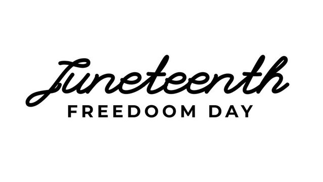 Juneteenth Freedom Day. June 19. Handwriting Lettering Animation. Text in black color on transparent background. Motion graphic design. 4K, HD loop footage. alpha channel.