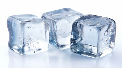 Three ice cubes, isolated on white background generative ai
