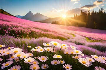 sunset in the mountains by AI