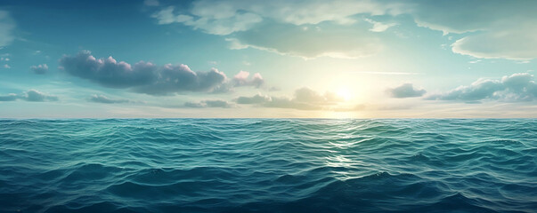 Fototapeta na wymiar Calm ocean surface with clouds on a sunny day, Generative AI
