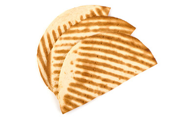 Toasted tortilla bread, isolated on white background.