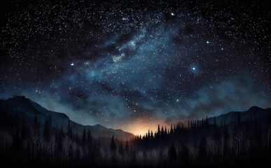 Starry sky, Milky Way view in a mountains, Generative AI