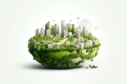 A Green Globe With A City On Top Of It. AI Generative.