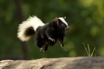 a skunk is jumping