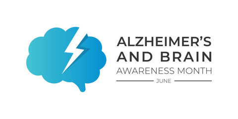 Alzheimer's and Brain awareness month is observed every year in June. Progressive brain disorder that slowly destroys memory and thinking skills. Vector illustration and template design
