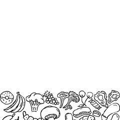 Drawn food background. Doodle food illustration with place for text