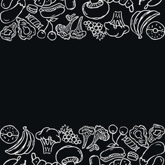 Drawn food background. Doodle food illustration with place for text