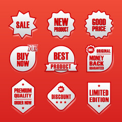 complete set collection of label stickers for product promotion sales in white color