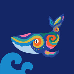 Fototapeta na wymiar Cute tribal whale illustration. Vector