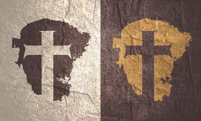 Grunge style christian cross for Ash Wednesday web banner or social graphic. The first day of Lent is a holy day of prayer and fasting.