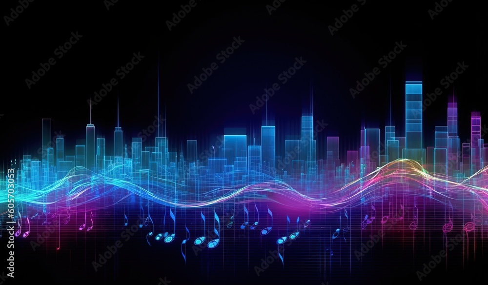 Poster sound waves oscillating with the glow of light, abstract technology background..