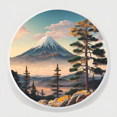 Sticker Japanese landscape t-shirt art graphic generated AI