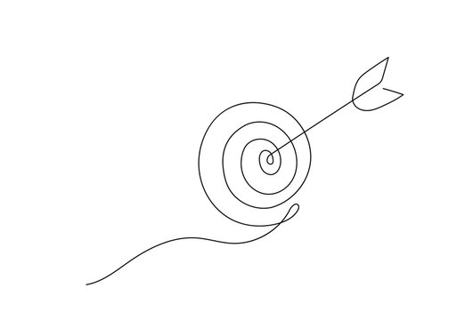 recommend clip art: Continuous one line illustration: target arrow success strategy business outline. Goal eye competition icon sport single sketch. Focus concept success challenge archery bullseye. Vector illustration.
