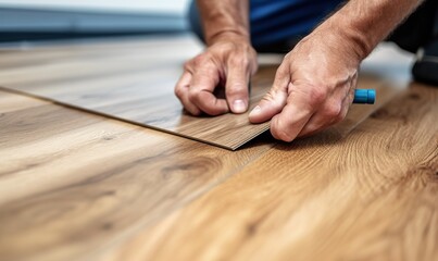 Close up shot of professional installing new laminated floor. Generative AI
