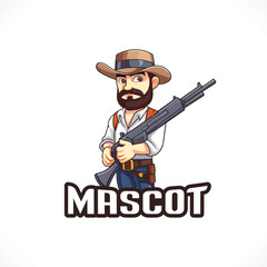 Rifle Man Mascot Vector Man Holding Gun Vector