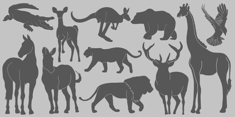 A silhouette of some animals