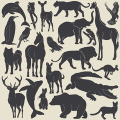 A silhouette of some animals in vector