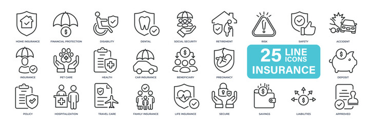 Insurance thin line icons. Editable stroke. For website marketing design, logo, app, template, ui, etc. Vector illustration.