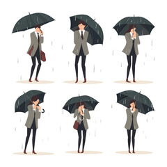 Depressed woman in suit under umbrella vector isolated