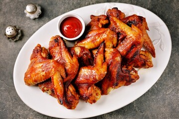 Grilled chicken wings in soy sauce with honey