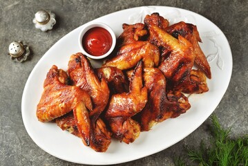 Grilled chicken wings in soy sauce with honey