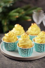 Delicious hot minced chicken cupcakes with mashed potatoes. Festive food