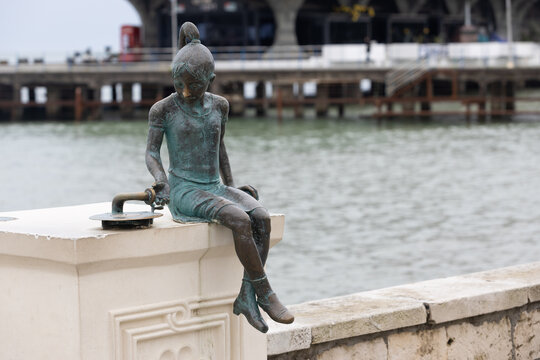 Sukhumi, Abkhazia, Georgia - 11 April, 2023: sculpture of Nika with a gramophone installed on Mahadzhirs embankment in 2013 by Arkhip Labakhua. haracter of the stories of the writer Fazil Iskander