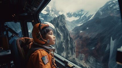 Generative ai young toddler child astronaut landing on new planet