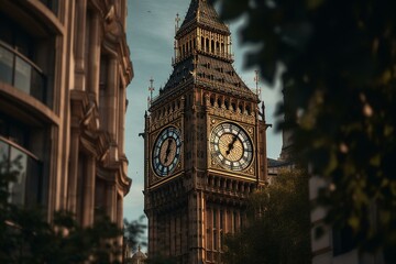 Iconic clock tower in London. Generative AI
