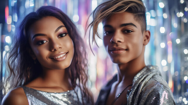 Generative ai mixed race young couple indoors club hugging smiling