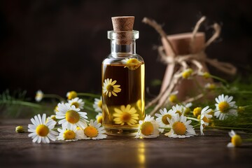 Obraz na płótnie Canvas Herb essential oil aroma bootle and leaf , Generative Ai