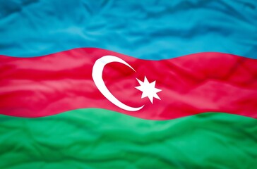 Azerbaijan flag on a wavy background. Wavy flag of Azerbaijan fills the frame.