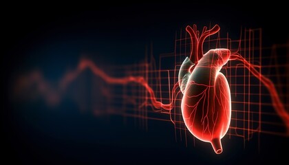 Human heart with cardiogram for medical heart health care background, Generative Ai