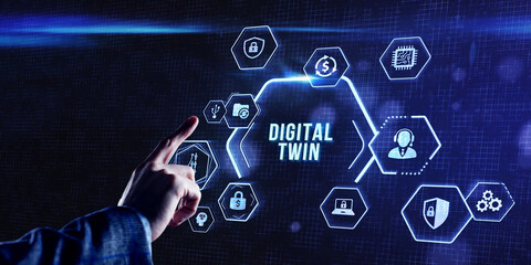 Internet, business, Technology and network concept. Digital twin industrial technology and manufacturing automation technology.