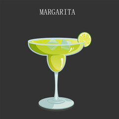 Illustration with Margarita cocktail recipe, decorated with lime. Vector illustration EPS10.