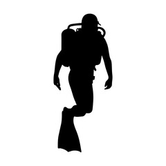 Vector illustration. Scuba diver silhouette underwater.