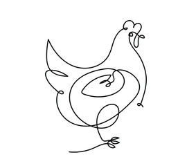 Hen in continuous line art drawing style. Chicken minimalist black linear design isolated on white background. Vector illustration