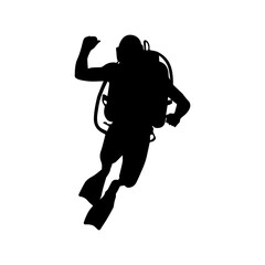 Vector illustration. Scuba diver silhouette underwater.