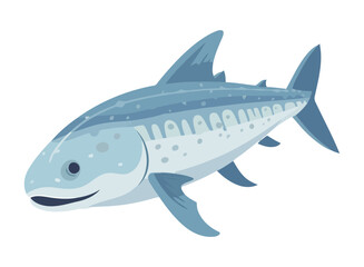 Cute cartoon fish with large teeth swimming