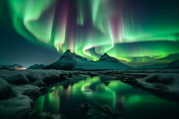 Vivid aurora cascade scenery. Generative AI