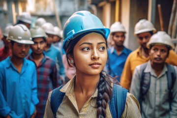 Woman beauty brunette indian engineer worker work in a building construction portrait - generative ai