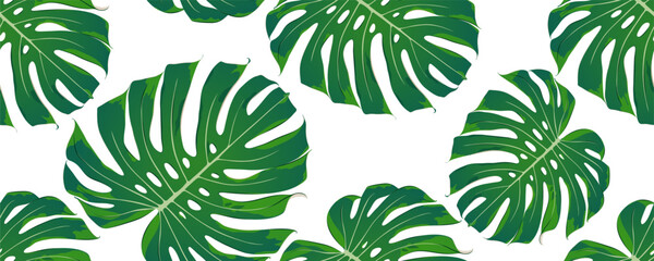 Seamless tropical floral background with monstera leaves.