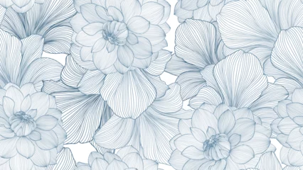 Poster Seamless pattern with flowers dahlia and amaryllis. © KatyArtDesign