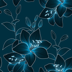 Abstract  hand drawn seamless floral pattern with lily flowers. Vector illustration. Element for design.