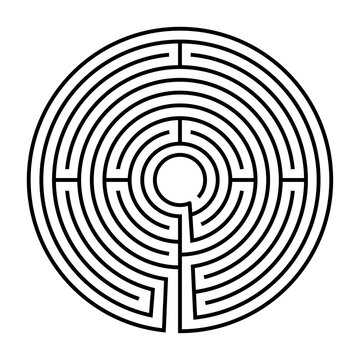 Circle shaped medieval labyrinth of Bayeux Cathedral. Single path maze with ten courses, a centuries old pattern, embedded in the floor of the Roman Catholic Cathedral of Our Lady of Bayeux in France.