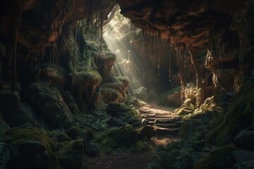 Mystical underground cave with formations. Exploration, caving, spirituality. Generative AI